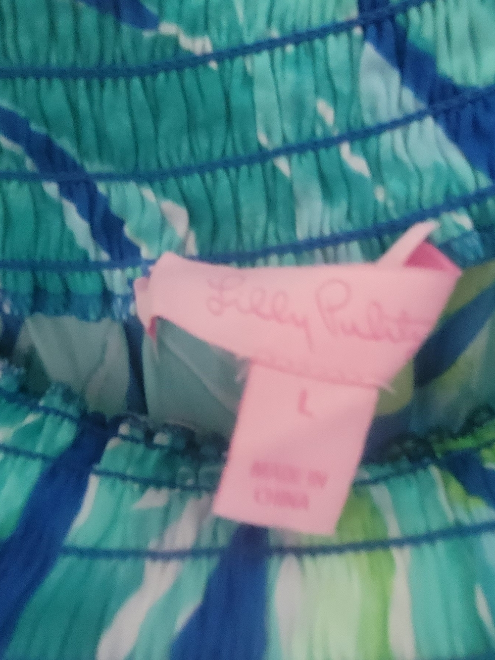 Lilly Pulitzer Teal and Pink Off The Shoulder Smocked Top - Picture 3 of 5